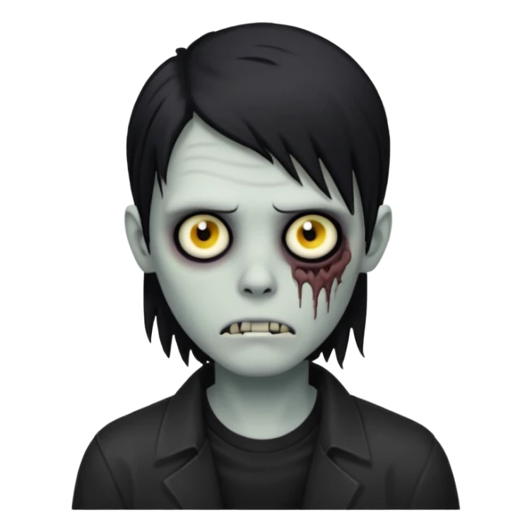 Zombie boy with emo black long hair and black shirt sticker