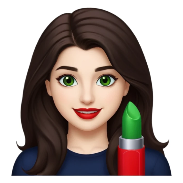 Lauren Jauregui with long dark brown hair, green eyes, red lip sticker