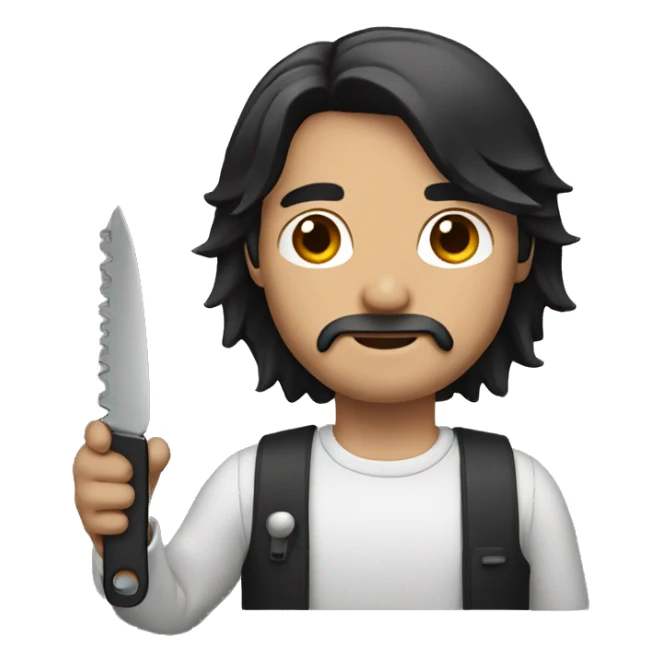man holding a cutter, long black hair sticker