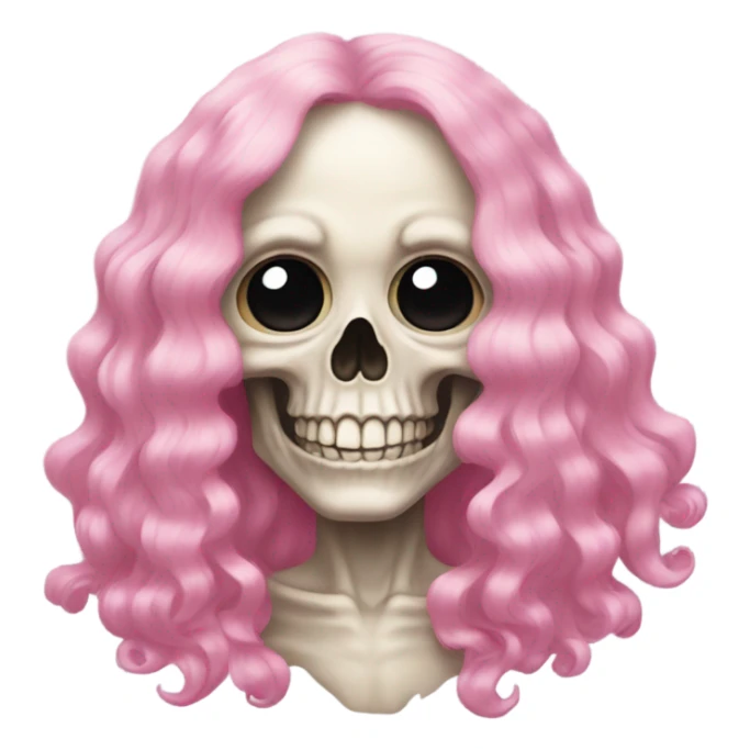 Skull wearing a long, wavy, pastel pink wig sticker