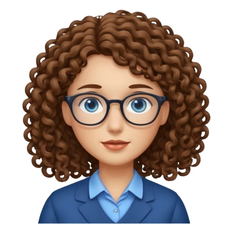 teacher blue eyes glasses curly brown hair long kind sticker