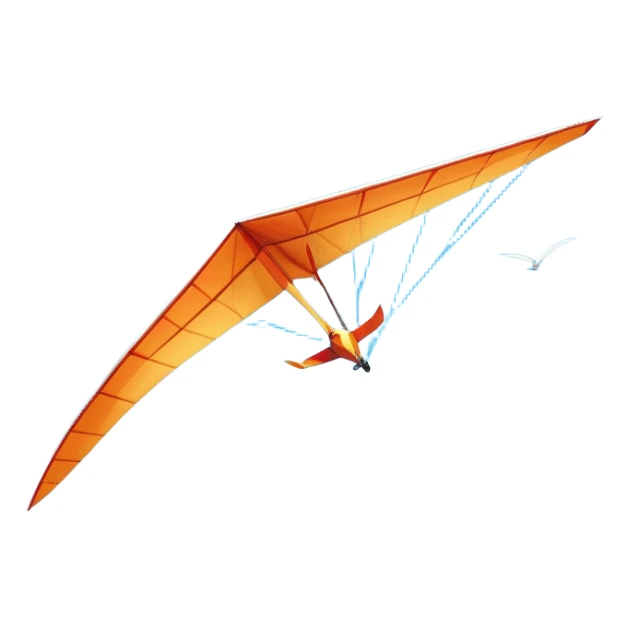 A hang glider soaring through a bright blue sky, wings wide open as the pilot glides gracefully above mountains or coastline. The scene captures the sense of freedom, height, and serenity, with sunlight illuminating the glider and soft clouds drifting nearby. sticker