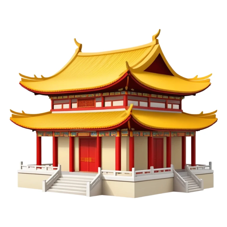 Simple Chinese temple building icon like standard emoji, iconic representation with upturned roof eaves sticker