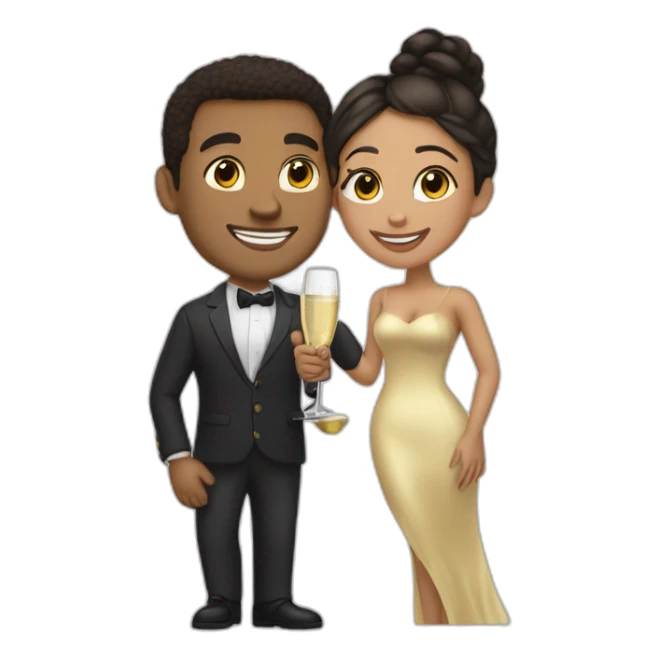 Tall lightskin man with champagne, hugging short lightskin woman sticker