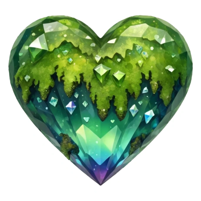 mossy heart shaped rough colorful crystal sticker