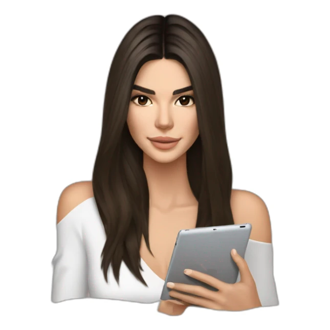 brunette Kendall Jenner with long hair holding iPad sticker