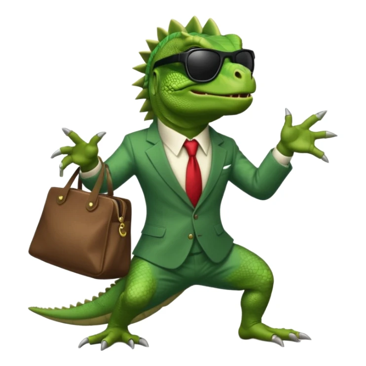 capitalist iguana banker godfather with black sunglasses breakdance with bag sticker