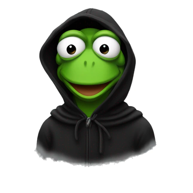 Kermit the frog wearing a black hood sticker