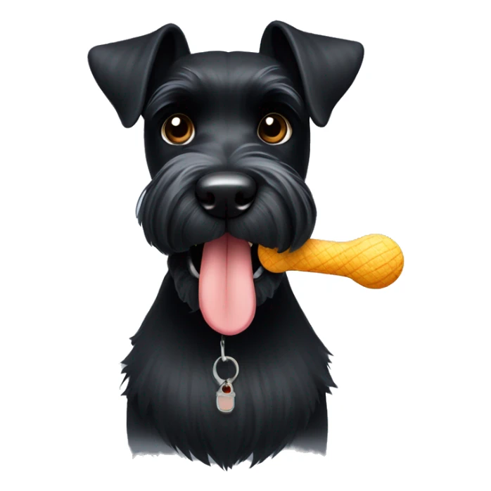 A black miniature schnauzer with a dog toy in his mouth   sticker