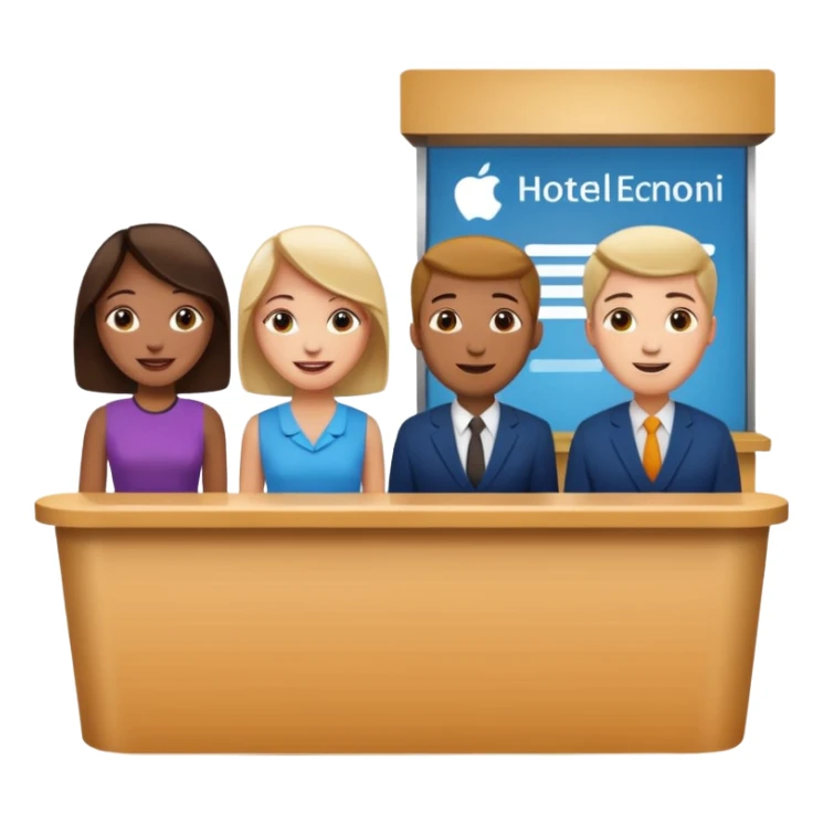 some people standing at near hotel reception sticker