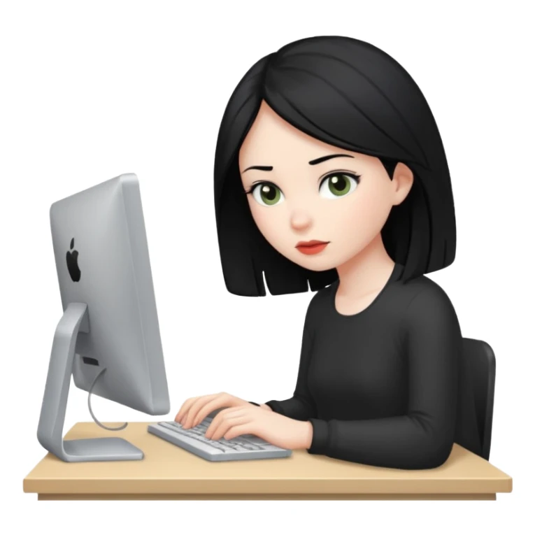 Uma menina de cabelo preto trabalhando no computador sticker