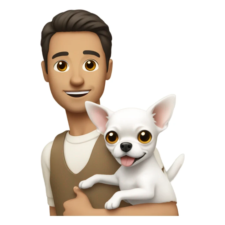 Brunette guy holding white chihuahua  sticker