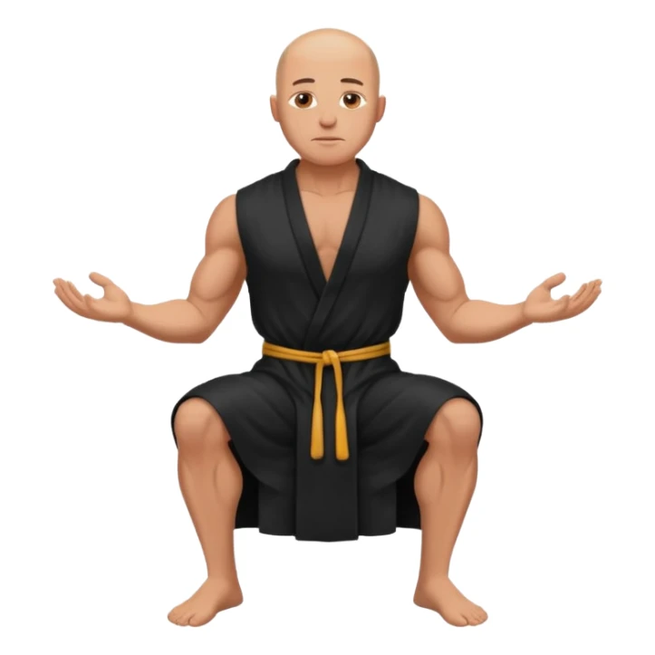 fullbody jacked bald guy, sleeveless black robe sitting hands down sticker