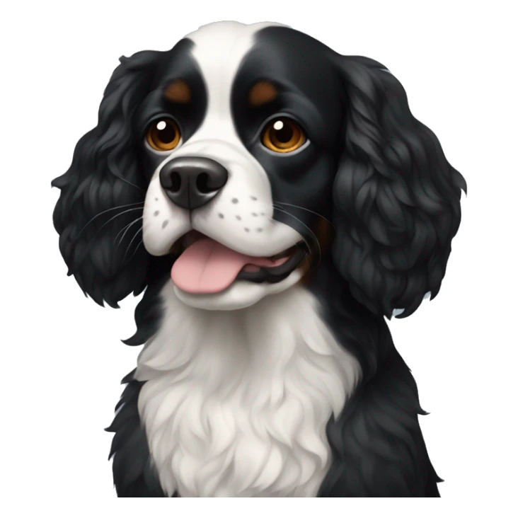 Small completely black king spaniel with black fur on his whole face and white fur on chest sticker