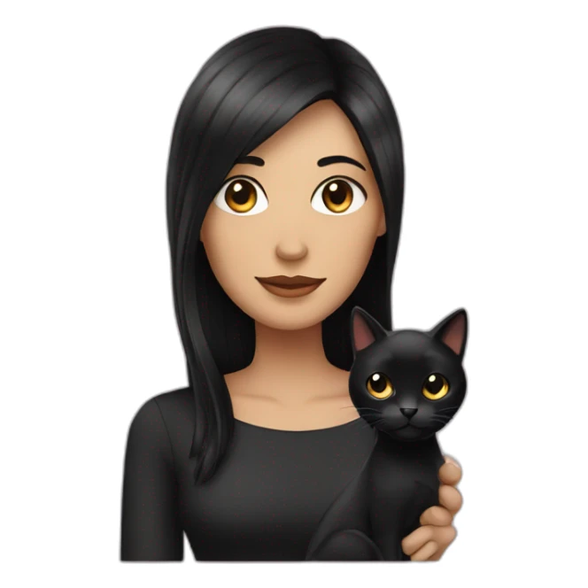 a woman with black hair and a black cat sticker