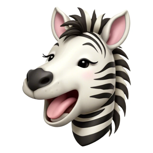 Cinematic Cute Yawning Zebra Portrait Emoji, Head tilted slightly with a dramatic, wide-open yawn, showcasing a soft, downy striped fur with gently drooping ears, a long, elegant equine snout, and round eyes barely open in drowsy contentment, Simplified yet irresistibly adorable features, highly detailed, glowing with a soft, cozy glow, high shine, relaxed yet expressive, stylized with a touch of savannah charm, bright and endearing, soft glowing outline, capturing the essence of a sleepy yet affectionate zebra that feels like it could stretch out of the screen and curl up for a nap! sticker