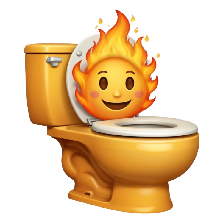 A smiling toilet with fire coming from its bowl sticker