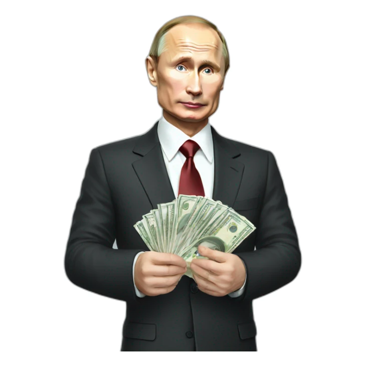 Vladimir Putin holding money sticker