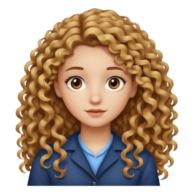 Garota branca, com longos cabelos cacheados castanho claro e pontas loiras, olhos levemente puxados de cor castanho sticker