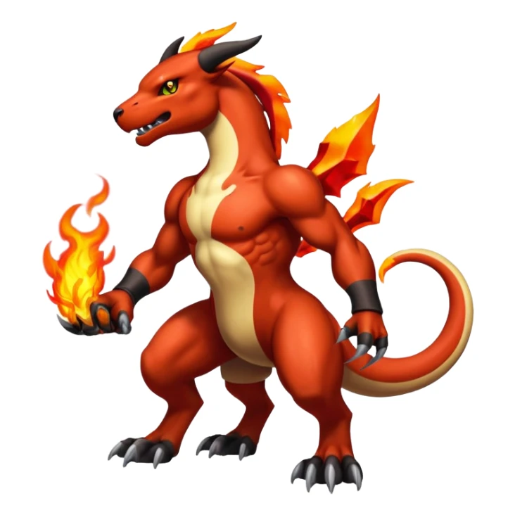 Badass cool shiny Houndoom-Charmeleon-Fakémon-hybrid-creature (full body)  sticker