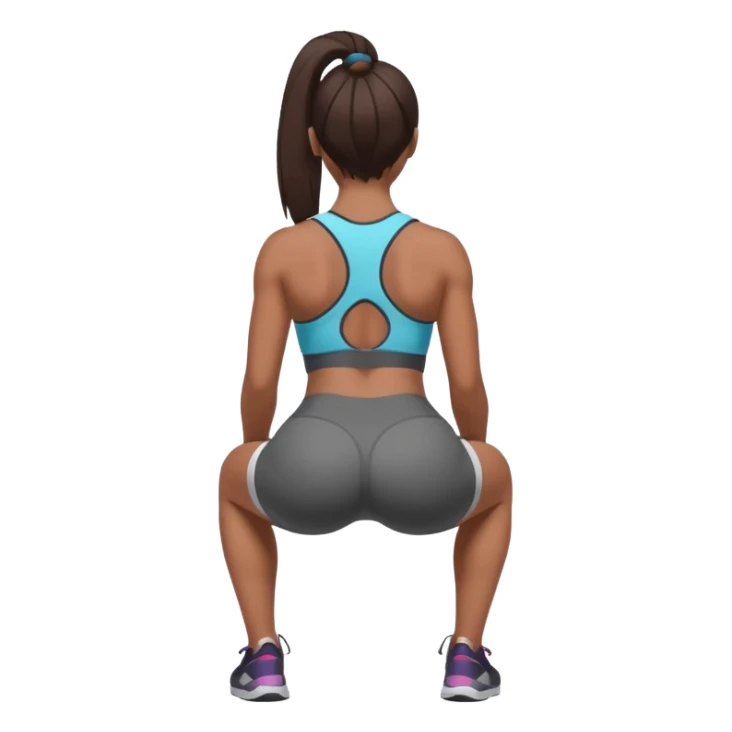brown skin asian girl doing squats, big butt, back view sticker