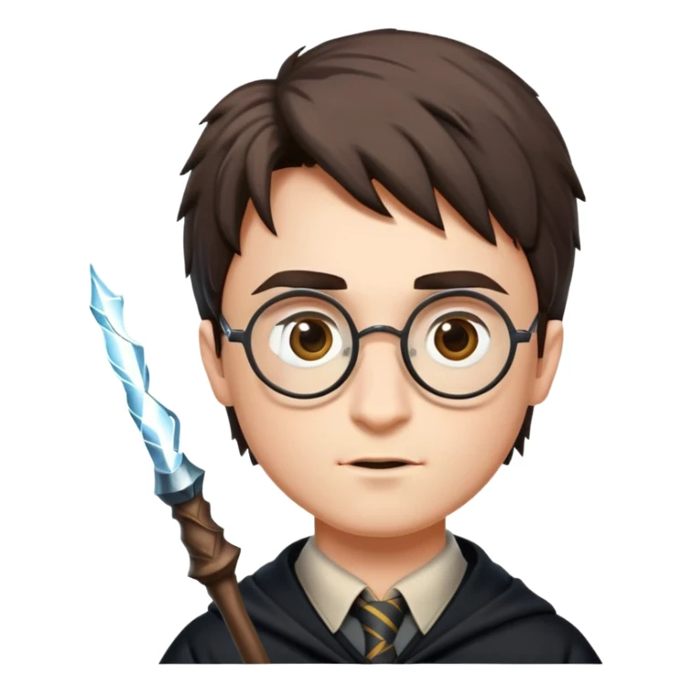 Harry Potter with glasses, lightning scar, and wand sticker