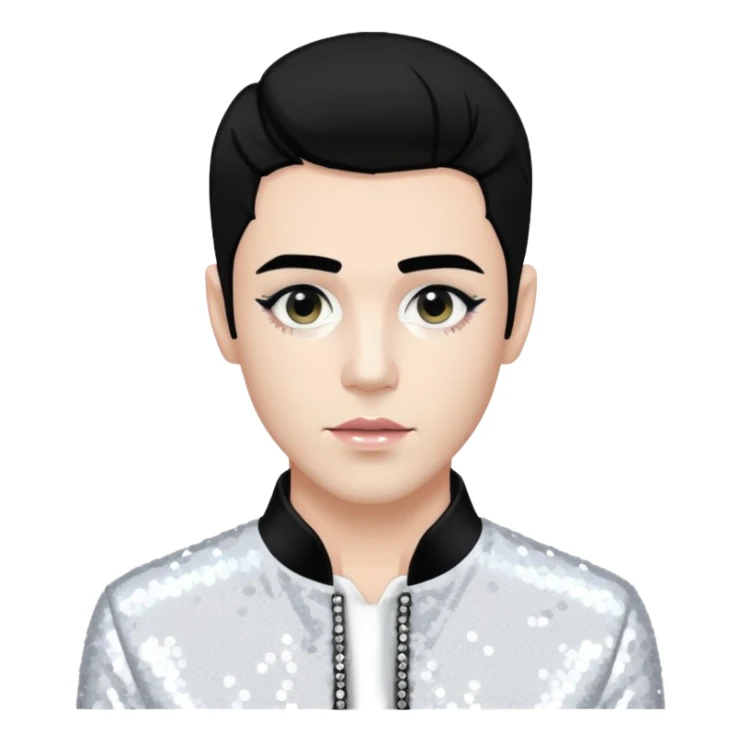 Sugar Bones, Male Electropop Singer from Confidence Man with black hair with white highlights, white sequin outfit sticker