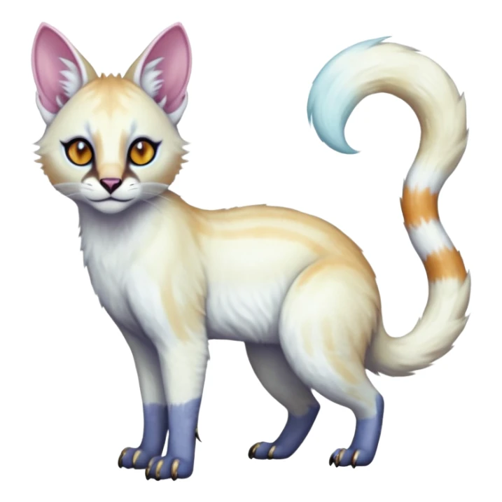 Colorful tropical pearly-albino-white iridescent glorious divine exotic cute cool beautiful shiny beautiful fantasy-caracal-civet-genet-sergal-vernid-Cacomistle-oncilla-animal-Fakémon-hybrid-fursona with tufted ears (full body) sticker