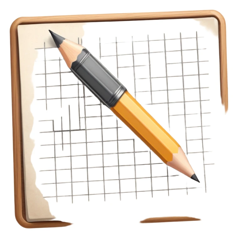 A pencil is placed over a sheet of paper grid, representing the sketching  sticker