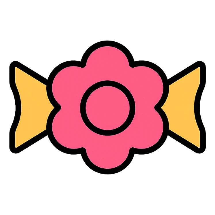 pink flower-shaped candy, color outline icon style, isolated on transparent background sticker