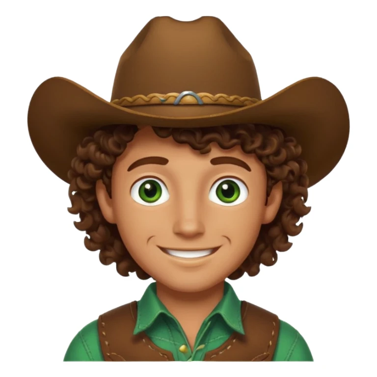 Cowboy boy with curly brown hair green eyes and he is happy  sticker