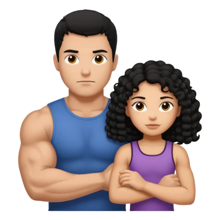 A strong man with short straight black hair protecting a shorter girl with long curly black hair sticker