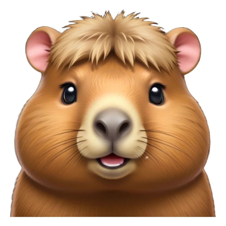 Cinematic Cute Capybara Portrait Emoji, Head tilted playfully and inquisitively, with a delightfully fluffy, rounded form accented by soft, inviting fur and round, sparkling eyes full of charm, Simplified yet irresistibly adorable features, highly detailed, glowing with a warm, friendly glow, high shine, affectionate and lively, stylized with a touch of whimsical cuteness, soft glowing outline, capturing the essence of a mischievous yet loving capybara that feels like it could tumble out of the screen into your arms! sticker