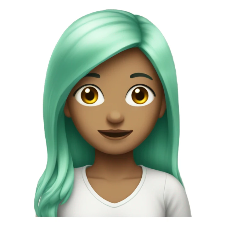 Young girl, with mint hair sticker