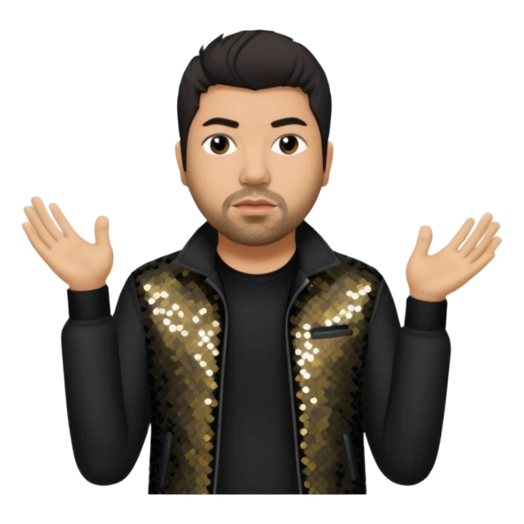 Chino Moreno from Deftones with dark brown hair, light skin, black sequin outfit sticker