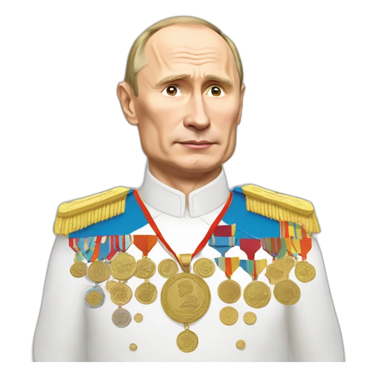 Putin with many medals, 4K, comic, cartoon art sticker