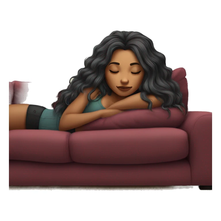 Beautiful tattooed burgundy long haired woman napping on sofa sticker