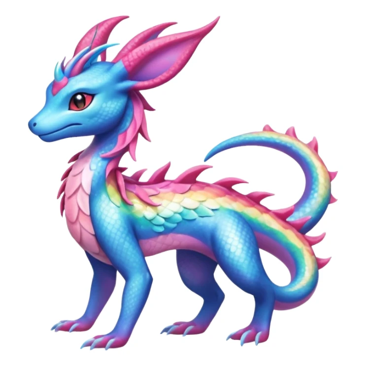 Shiny Sparkly beautiful gorgeous ethereal Rainbow Scaley Exotic Salandit-Aurorus-Sylveon-Suicune-Fakémon-hybrid-creature (full body) sticker