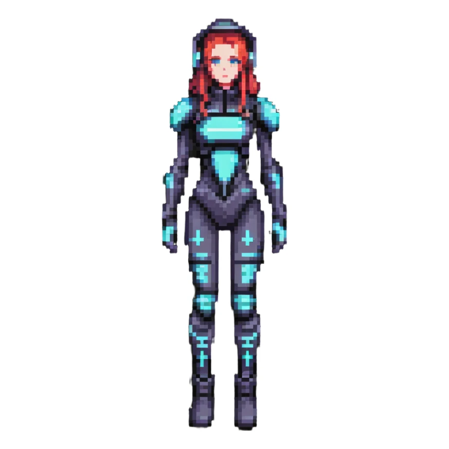Cyberpunk female character with digital screen face, futuristic outfit sticker