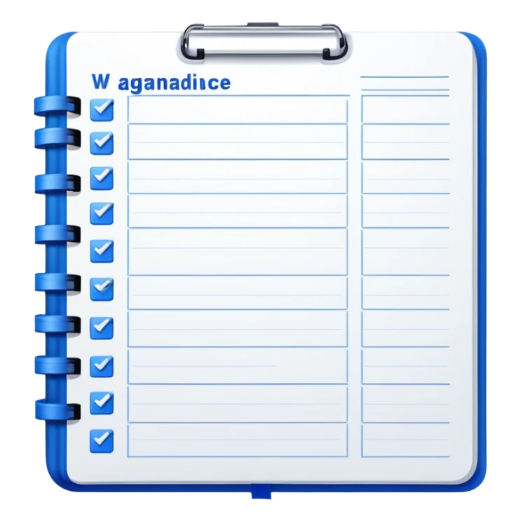 An open daily planner showing agenda items with checkboxes for a meeting sticker
