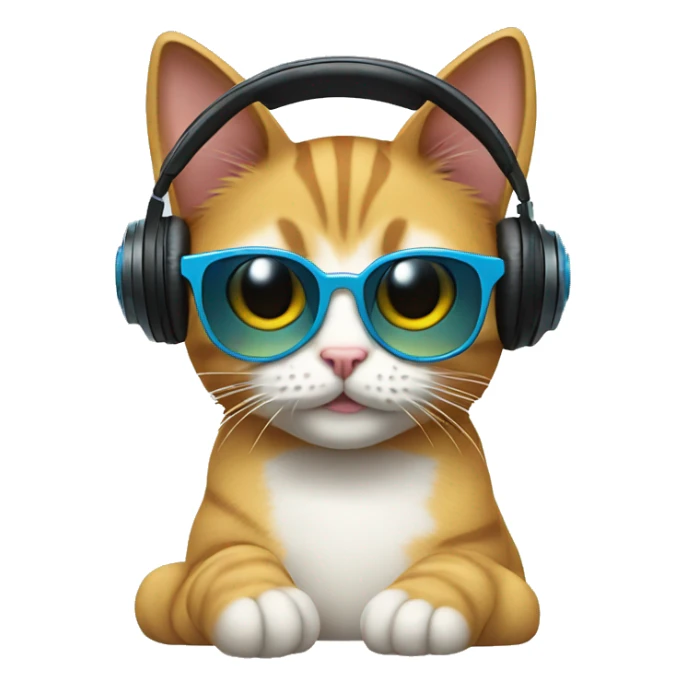 cat with cat ear headphones and sunglasse sticker