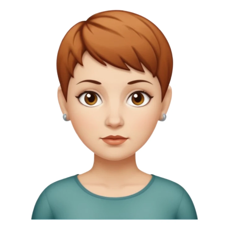 classic teacher emoji but fatter and with a brown pixie cut, make her white and the pixy cut is pointy and dark brown and she is very fat sticker