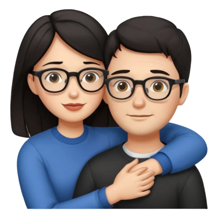 dark haired man with glasses hugging dark long haired woman with glasses sticker