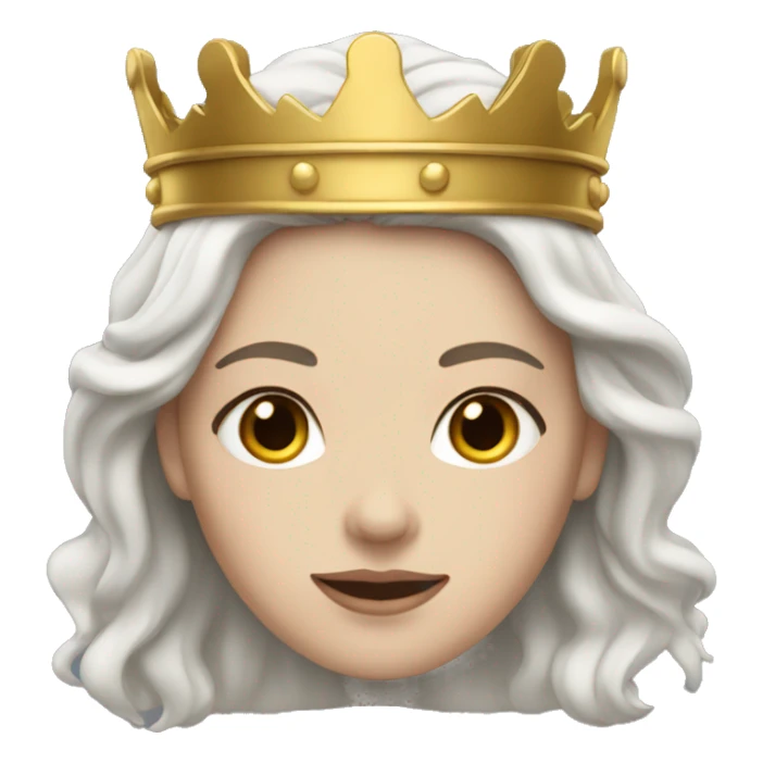 white skinned woman with dark wavy hair and a golden crown sticker