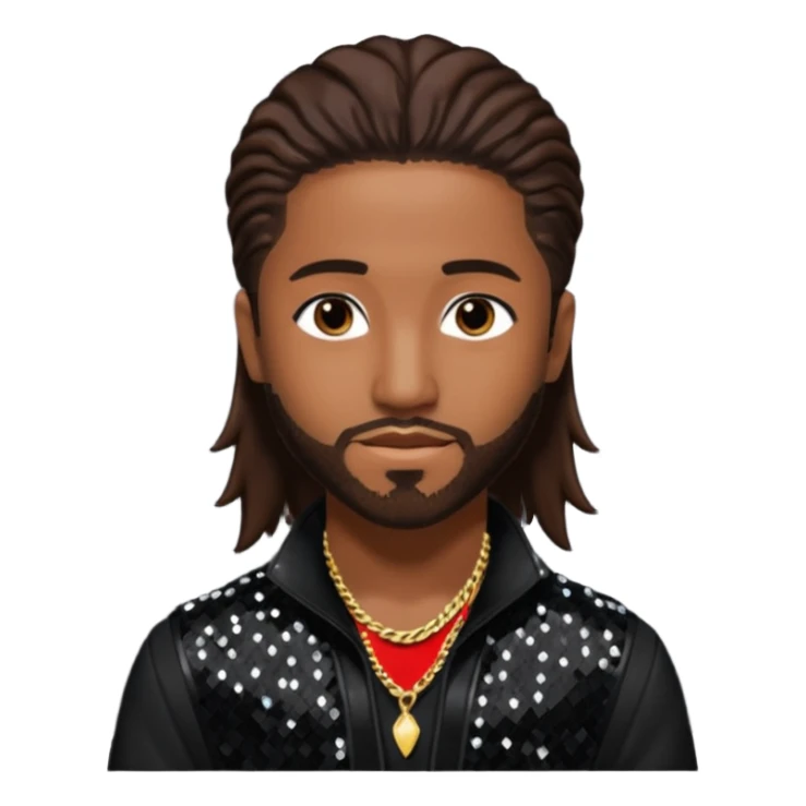 Omarion from B2K with long dark brown hair, black sequin outfit sticker