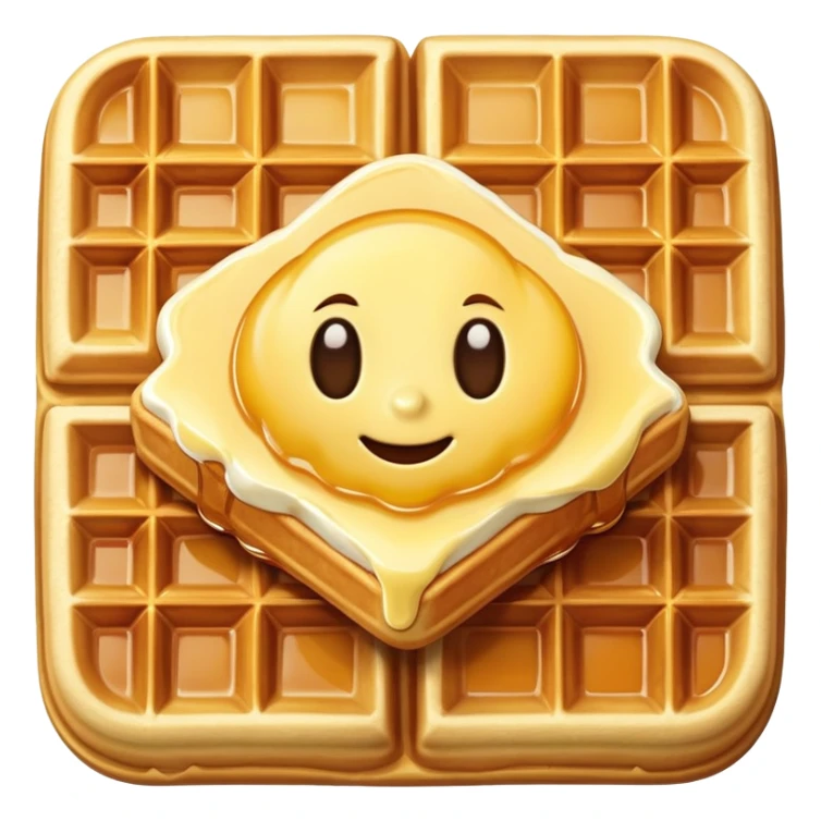 Golden crispy waffle with maple syrup and a square of butter on top sticker
