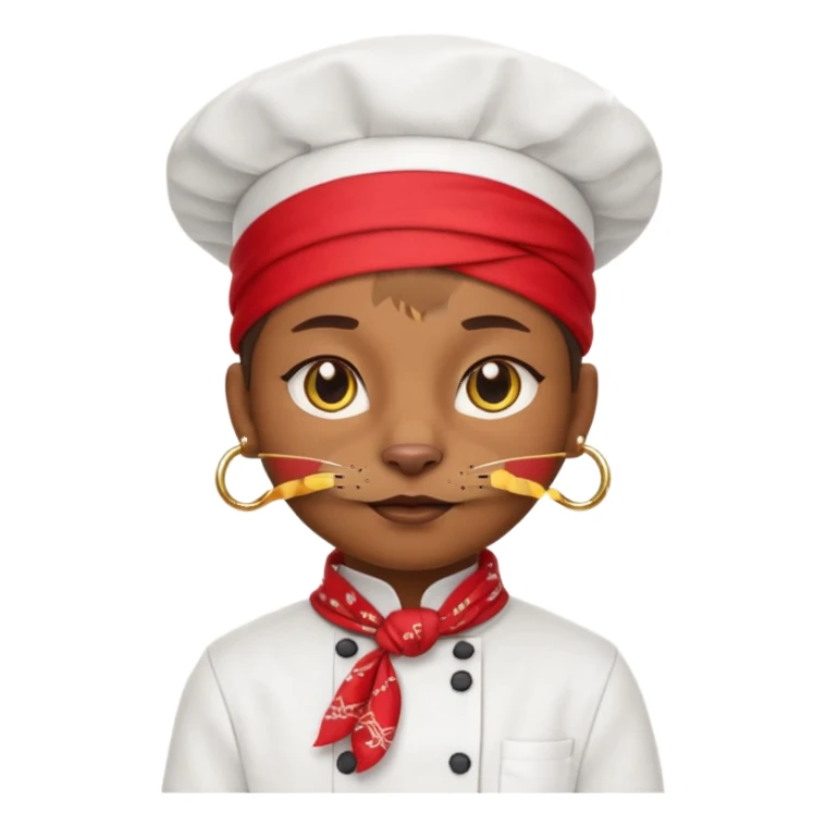 cool cat chef with gold hoop earring and bandana, emoji style sticker