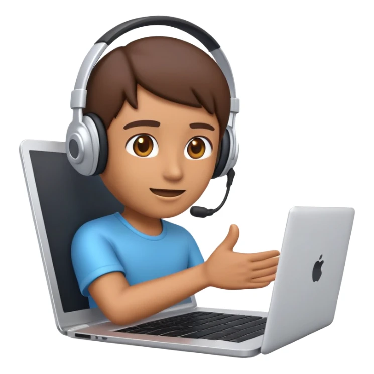 Online course, laptop screen with a person emerging teaching something. Lesson, video course, semi 3D emoji style sticker