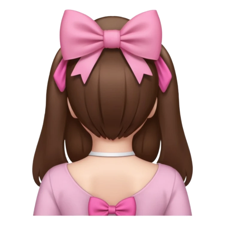 brown open hair from behind with pink bow sticker