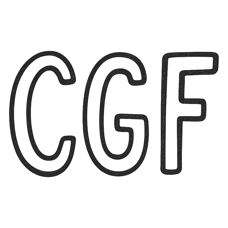 the letters CGF in bold, white, centered on black background, 128x128, no effects, transparent background sticker